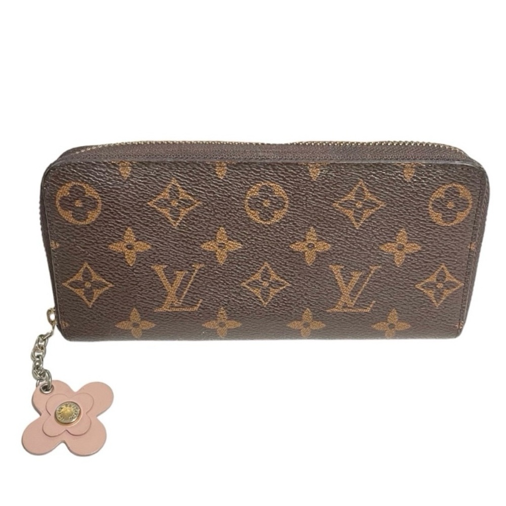 LOUIS VUITTON Monogram Long Wallet with Pink Lining & Flower Zipper Keychain